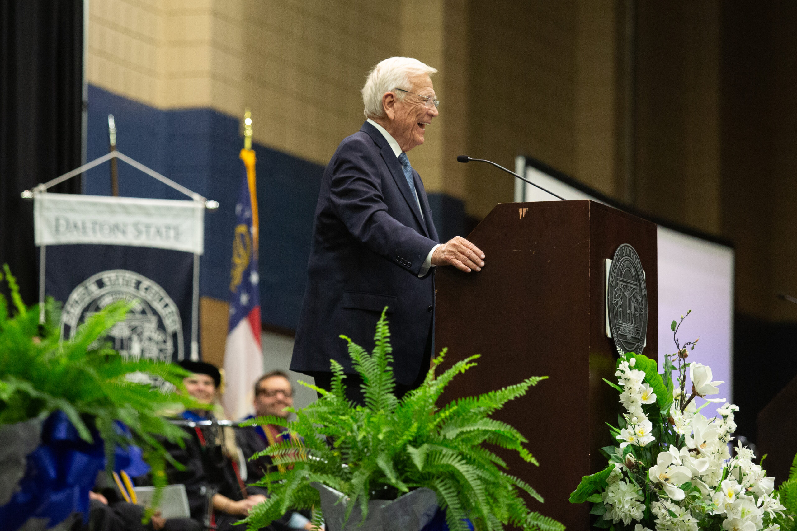 Robert E. “Bob” Shaw speaks to members of Dalton State College's spring 2024 graduating class.