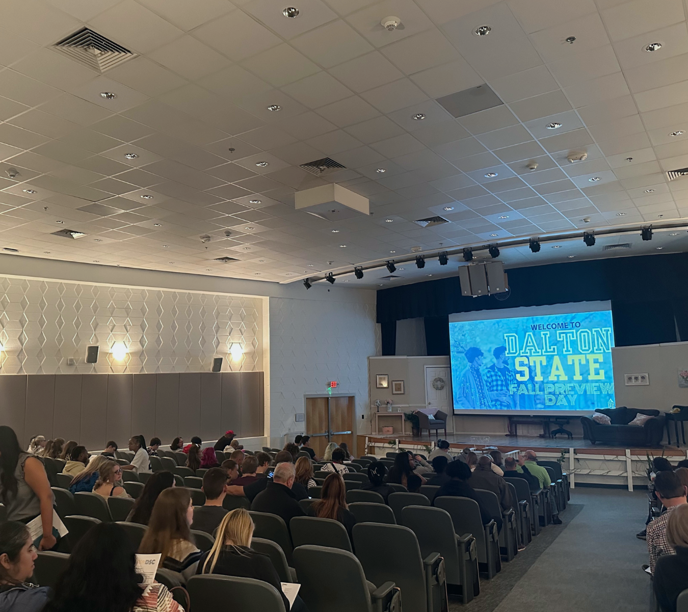 Dalton State Fall Preview Day - students watching presentation in auditorium